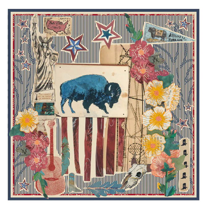 Dolan Geiman’s signature style came together in patriotic perfection for the Nu Patriot collection scarf.