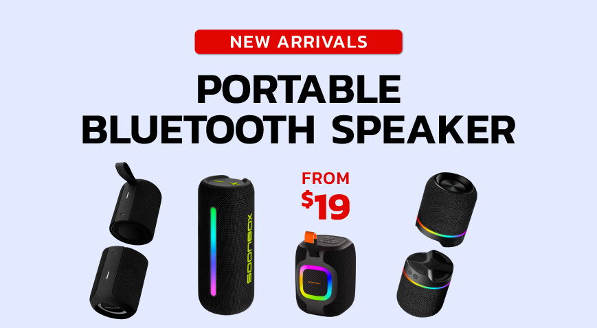 New arrivals of portable Bluetooth speakers starting from $19.