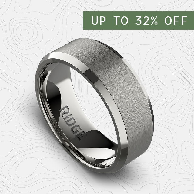 Silver ring with promotional text for discount offer.