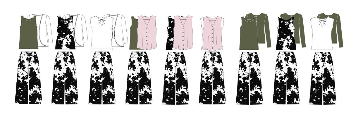 Drawings of Miik's sudoku outfit combinations