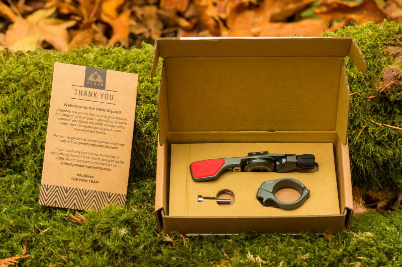PNW Components Loam Lever on display in the box it comes in