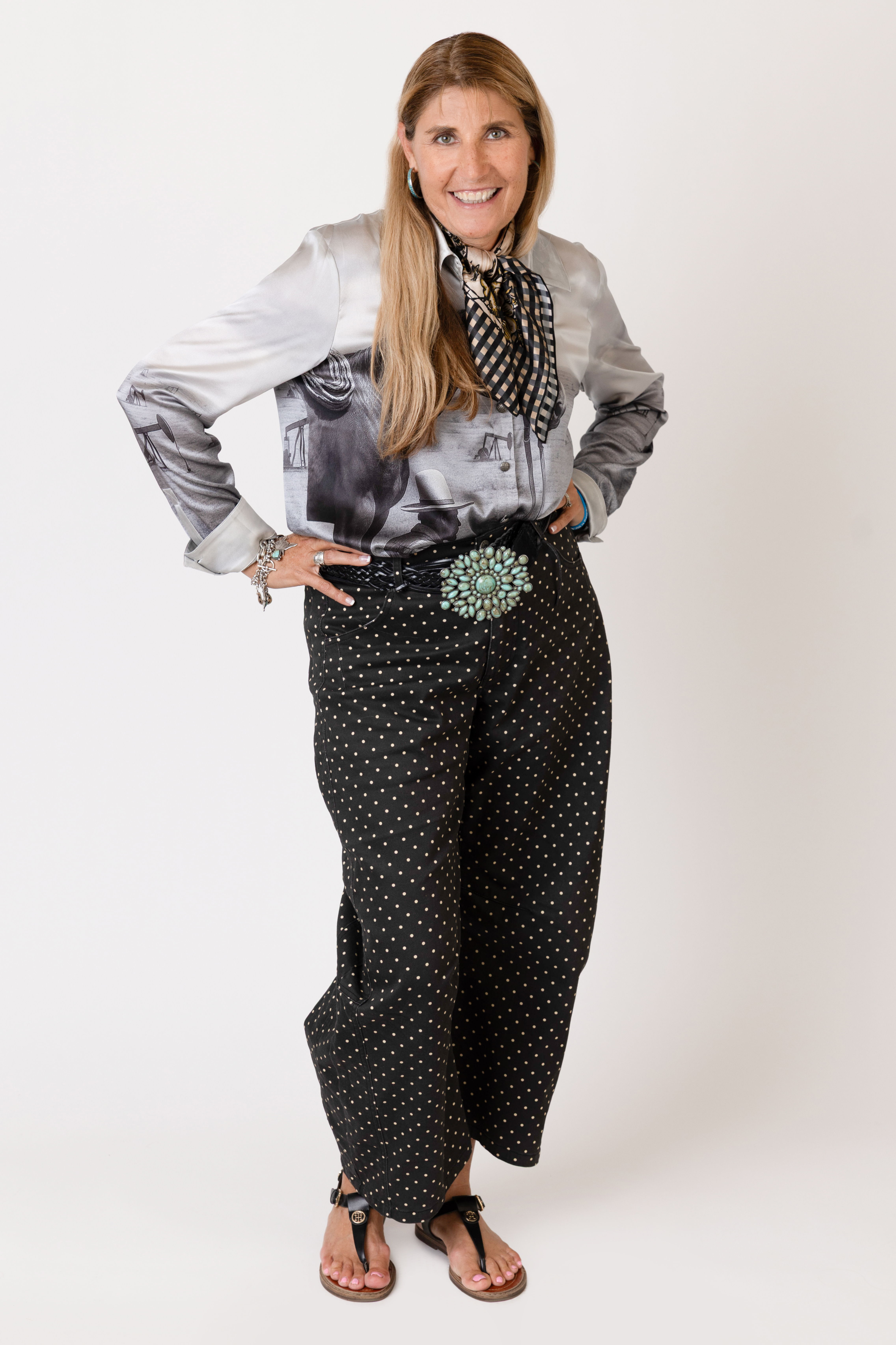 SUSIE EGGEMEYER: Well-Watched Blouse, Peggy Barrel Pant (in black), Collection Scarf