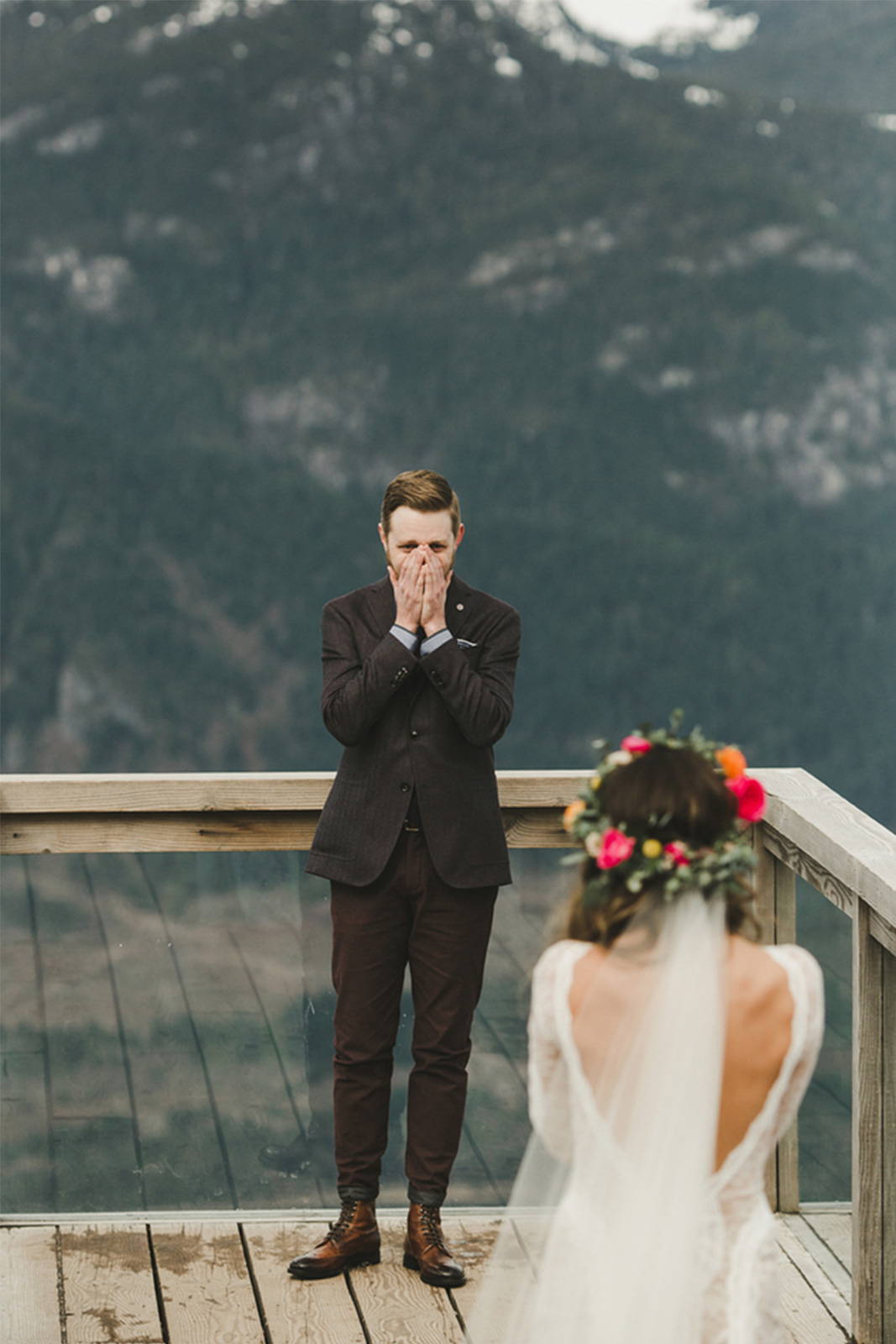 Groom teary at the first look 