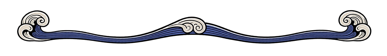 Decorative blue border with wave motifs at both ends.