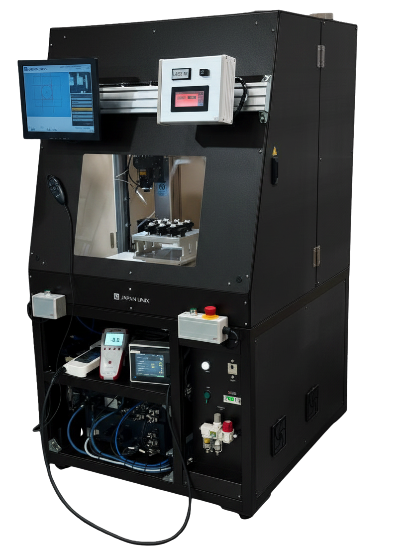 stand alone laser soldering cell from japan unix and automated by fancort industries black