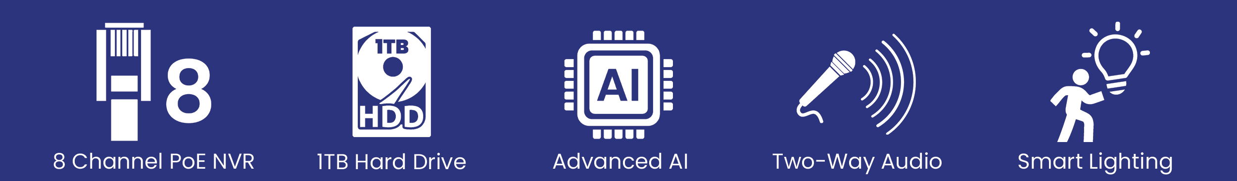 8 channel poe NVR, 1TB HDD, Advanced AI, Two way audio, smart lighting