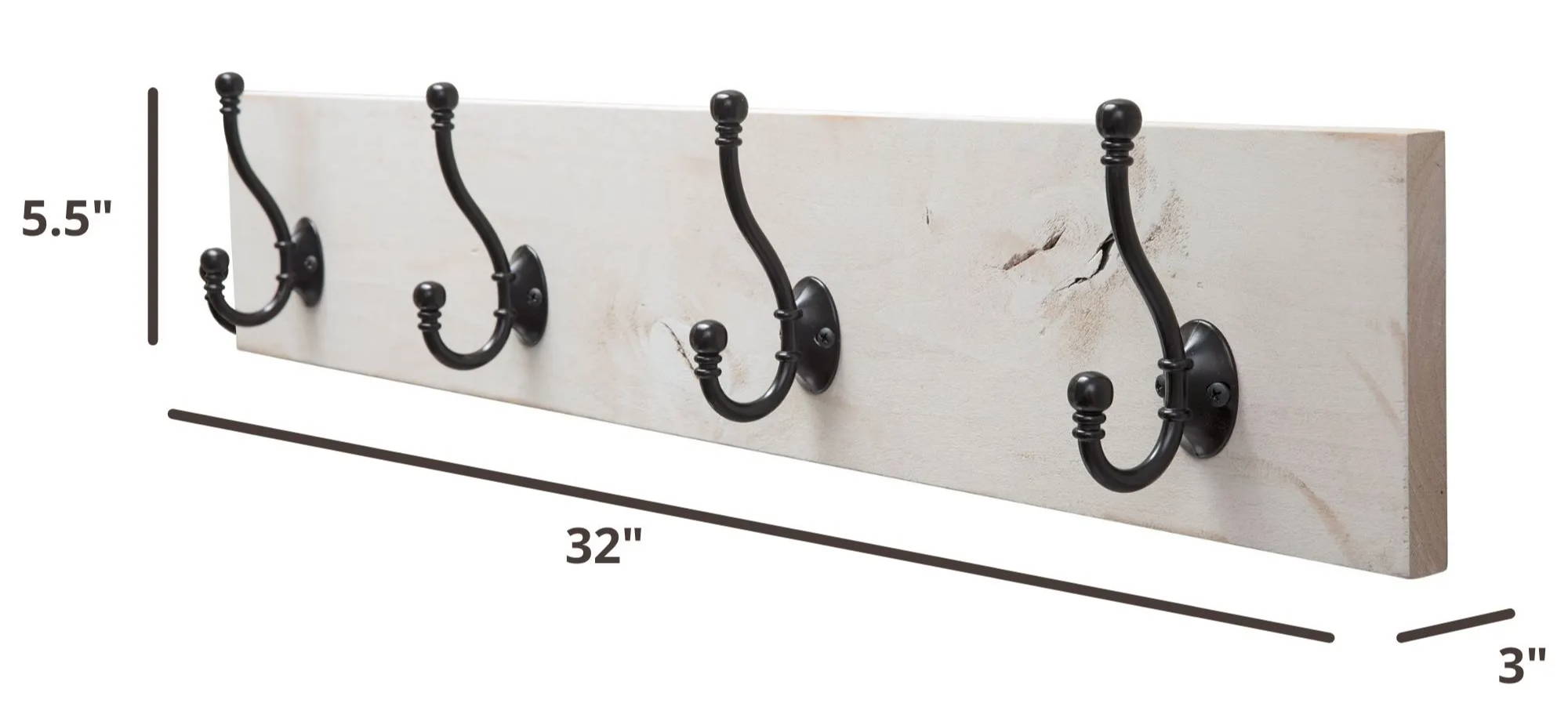 32 inches wide by 5.5 inches tall coat rack