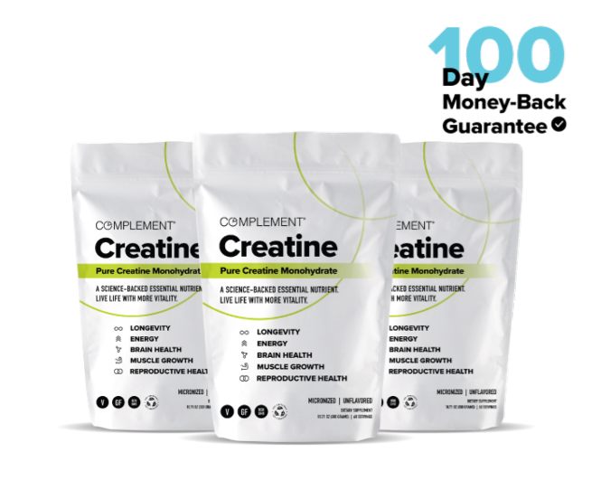 Three bags of Complement Creatine, pure creatine monohydrate.