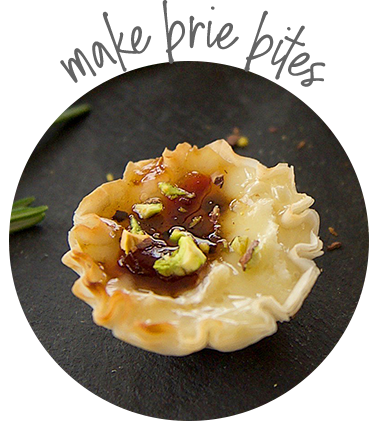 Make brie bites with the Bacon Pepper Brie Bites recipe, featuring a flaky pastry cup filled with melted brie and bacon pepper jam.