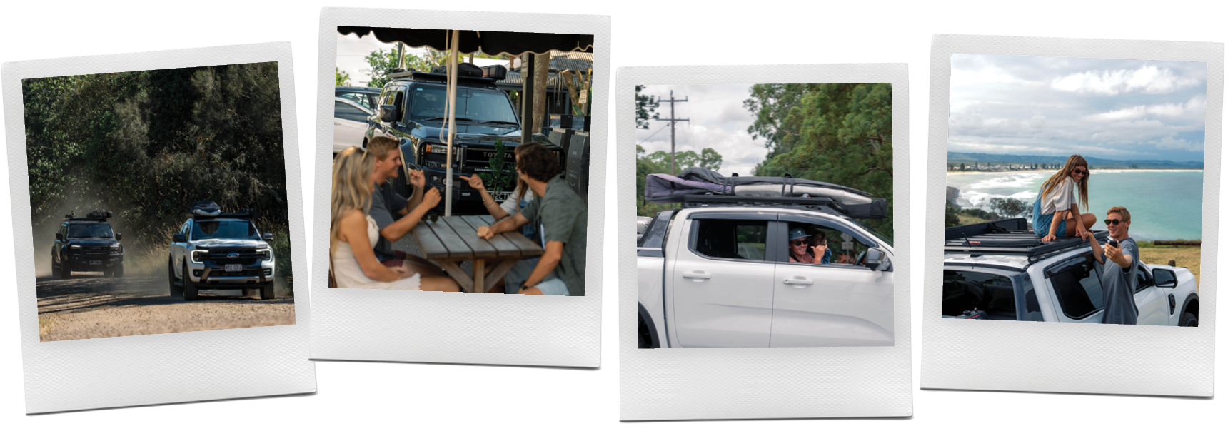 A collection of Polaroids of outdoor activities and vehicles