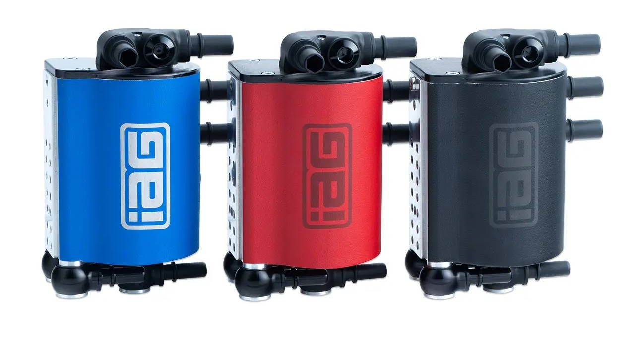 IAG Air / Oil Separator is available in Blue, Red, and Black