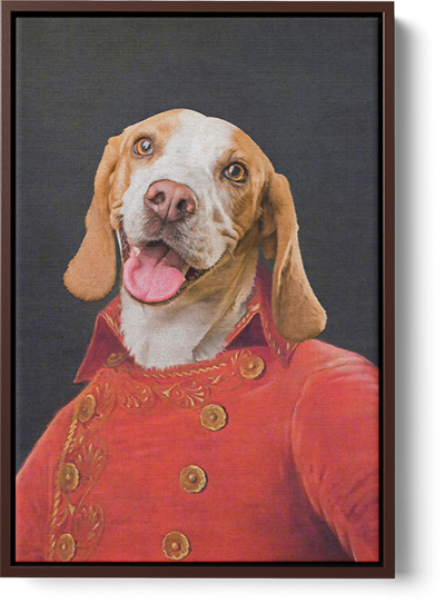 renaissance style dog art on floating canvas