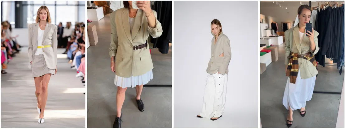 Fashion models showcasing various outfits on a runway and in studio settings.