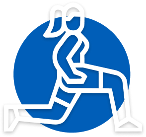 Person performing a lunge exercise on a blue background.