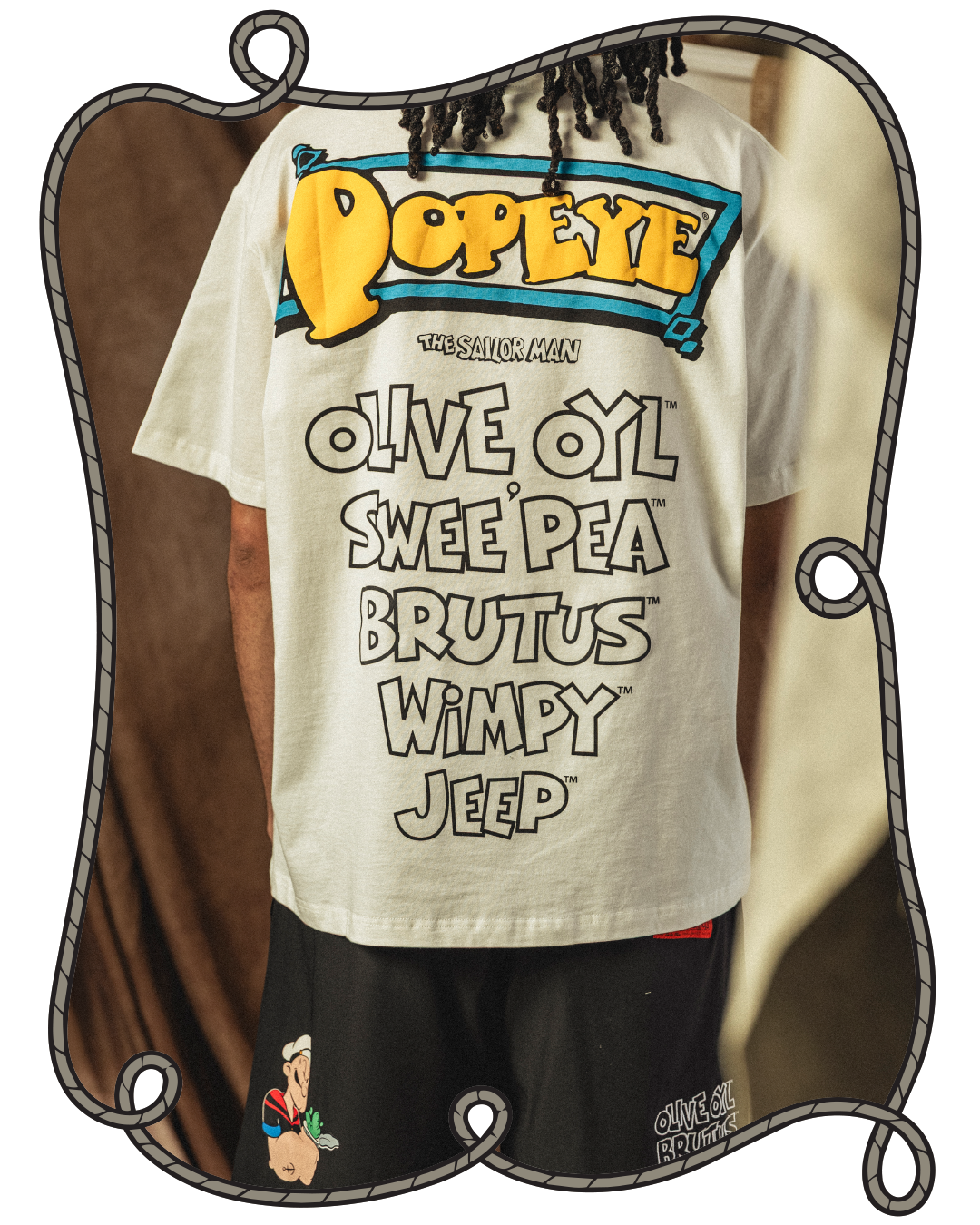 T-shirt featuring Popeye characters: Olive Oil, Swee Pea, Brutus, Wimpy, Jeep.