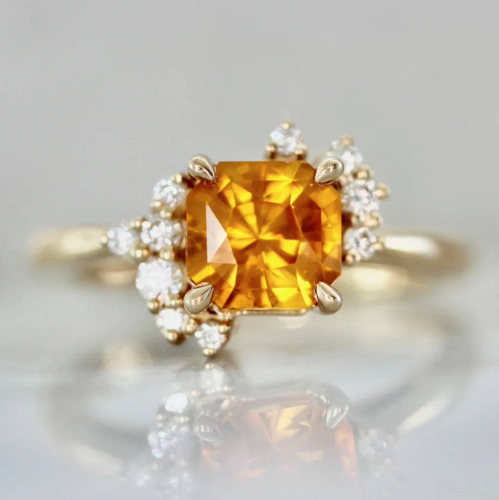 orange sapphire cluster ring