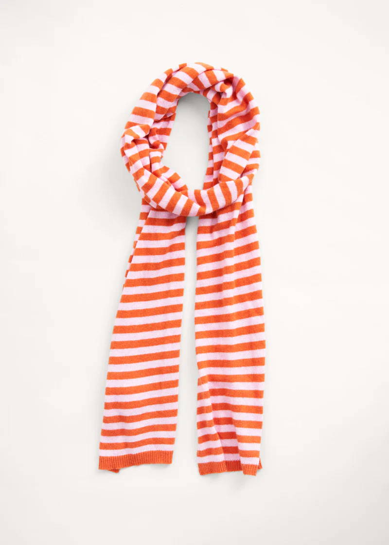 A pink and orange striped scarf