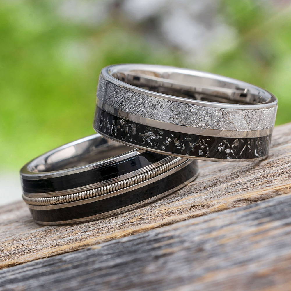 Black and Silver Wedding Rings for Musicians