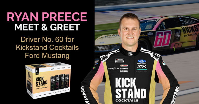 Ryan Preece meet and greet with Kickstand Cocktails Ford Mustang.