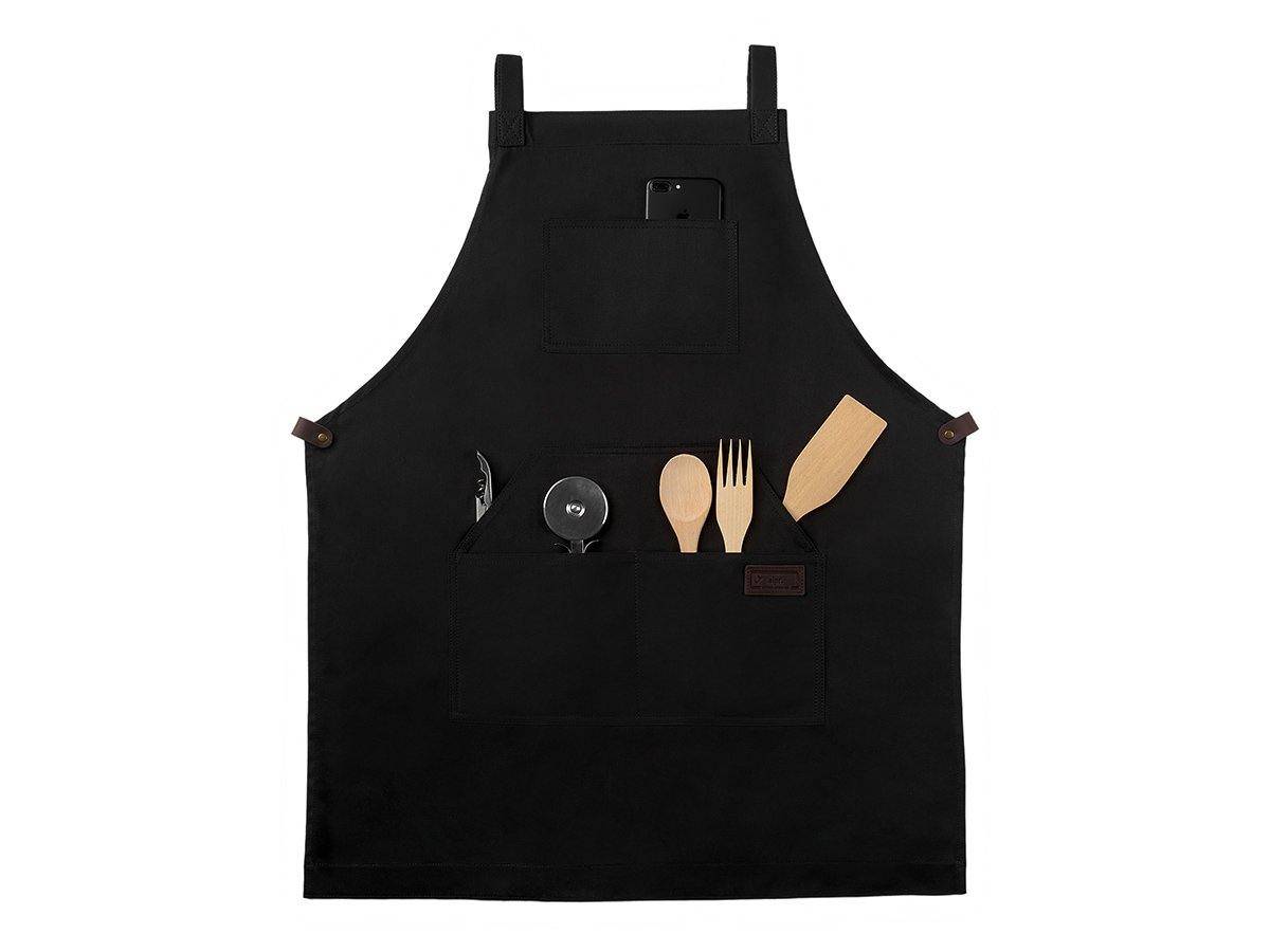 black bib apron with pockets