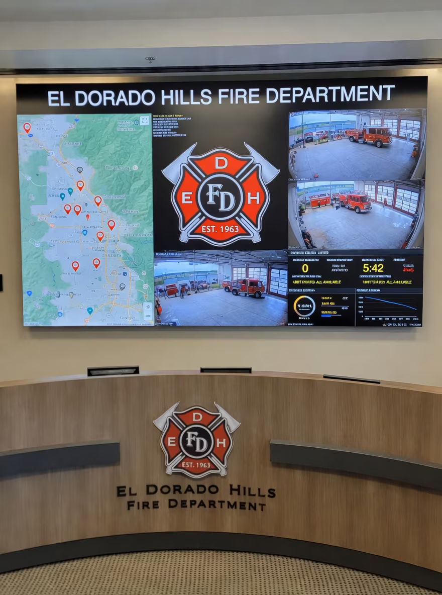 El Dorado Hills Fire Department display with maps and statistics.