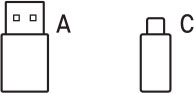 Line drawing of a USB A and USB c adapter.