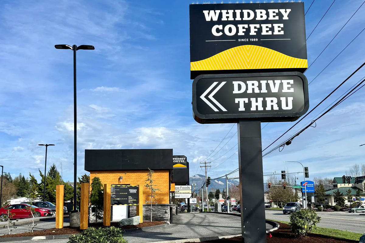 Whidbey Coffee store drive thru in Mount Vernon, Washington