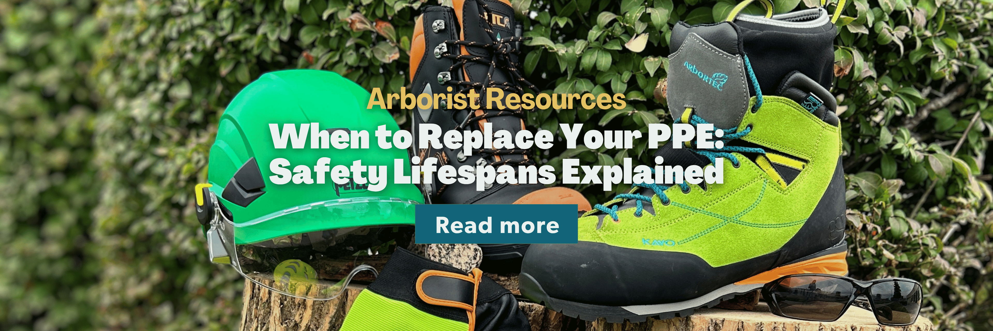 Safety boots and gear with text about PPE replacement.