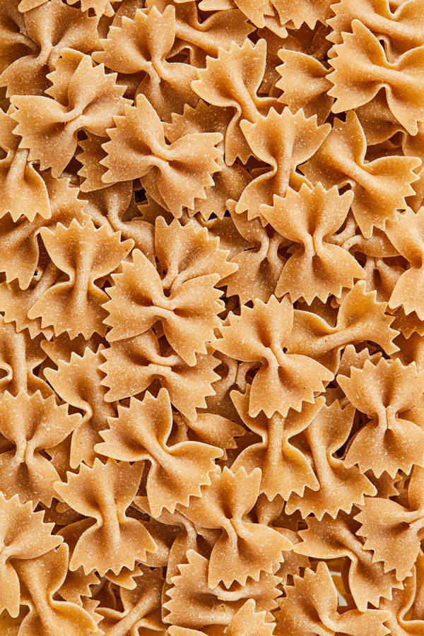close up of whole wheat farfalle pasta