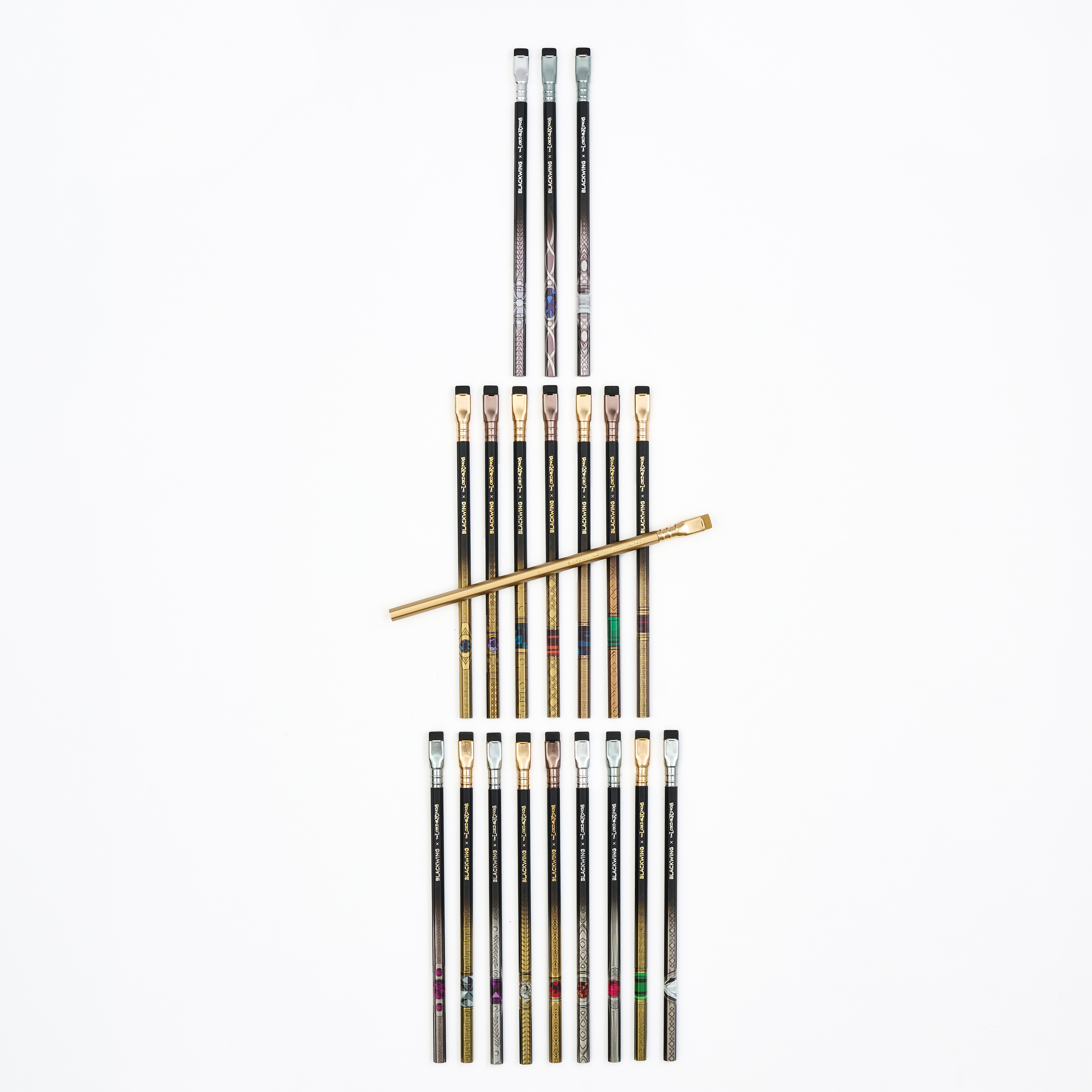 Blackwing x The Lord of the Rings pencils arranged on a white background
