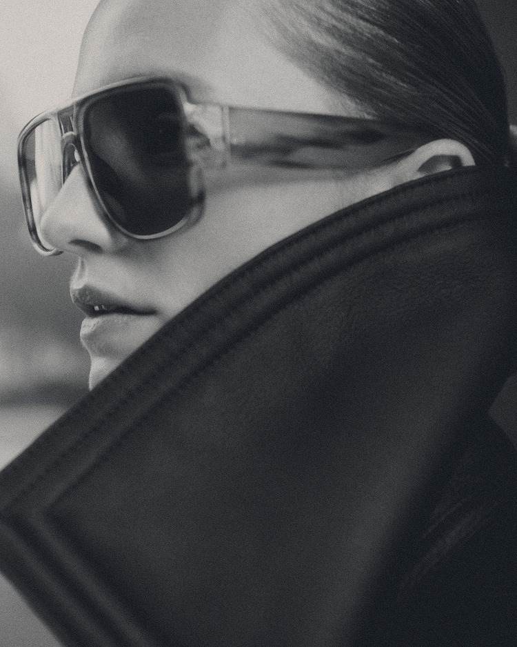 Model wearing black Alteri Shearling Coat
