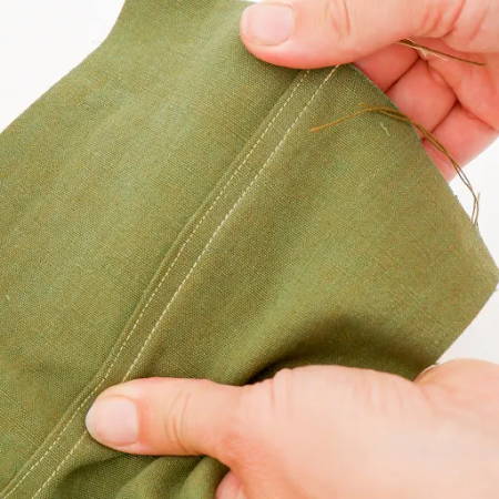 Flat felled seam right side with contrasting thread