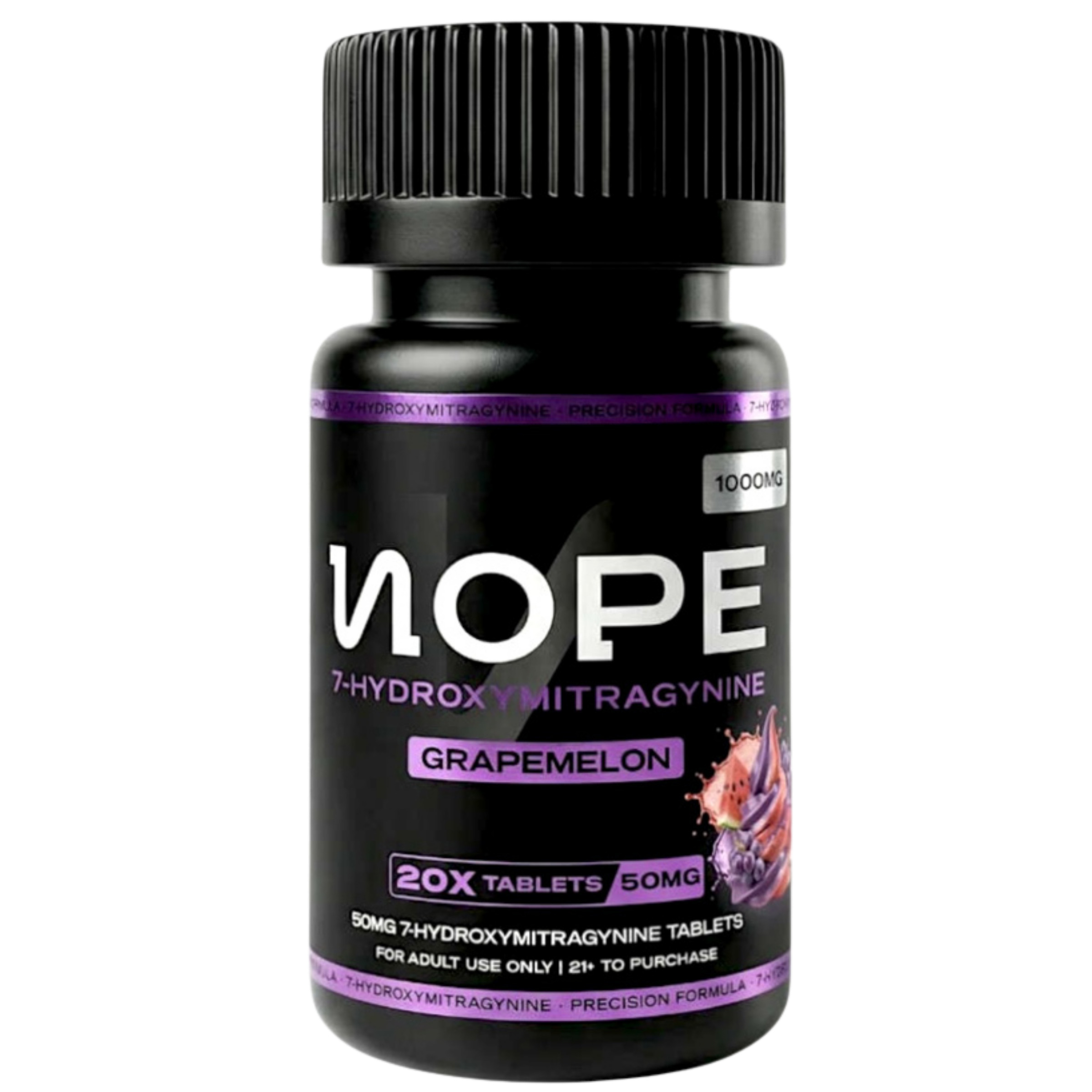Bottle of NOPE supplement, Grape Melon flavor, 20 tablets, 50mg each.