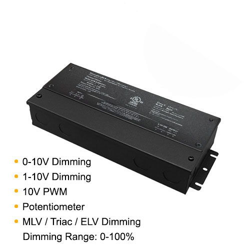 5-in-1 Dimmable LED Driver 96W 24V constant voltage power supply supporting 0-10V, 1-10V, 10V PWM, potentiometer, MLV, TRIAC, and ELV dimming with 0–100% brightness control