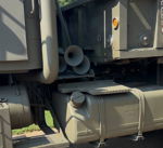 Side midship diesel fuel tank diamond plate step three air horn trumpets vertical exhaust stack olive drab Benjamin's BMY M923A2 Outlaw train horn gallery photo 2
