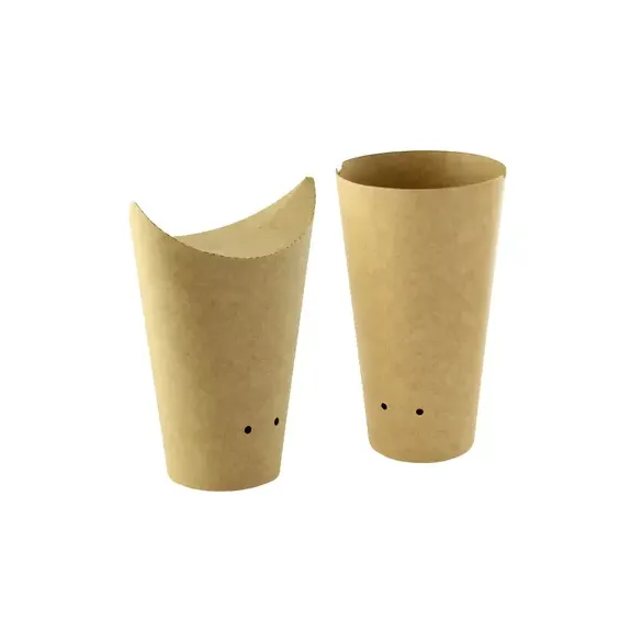 Two paper fry cups, one with the top folded shut