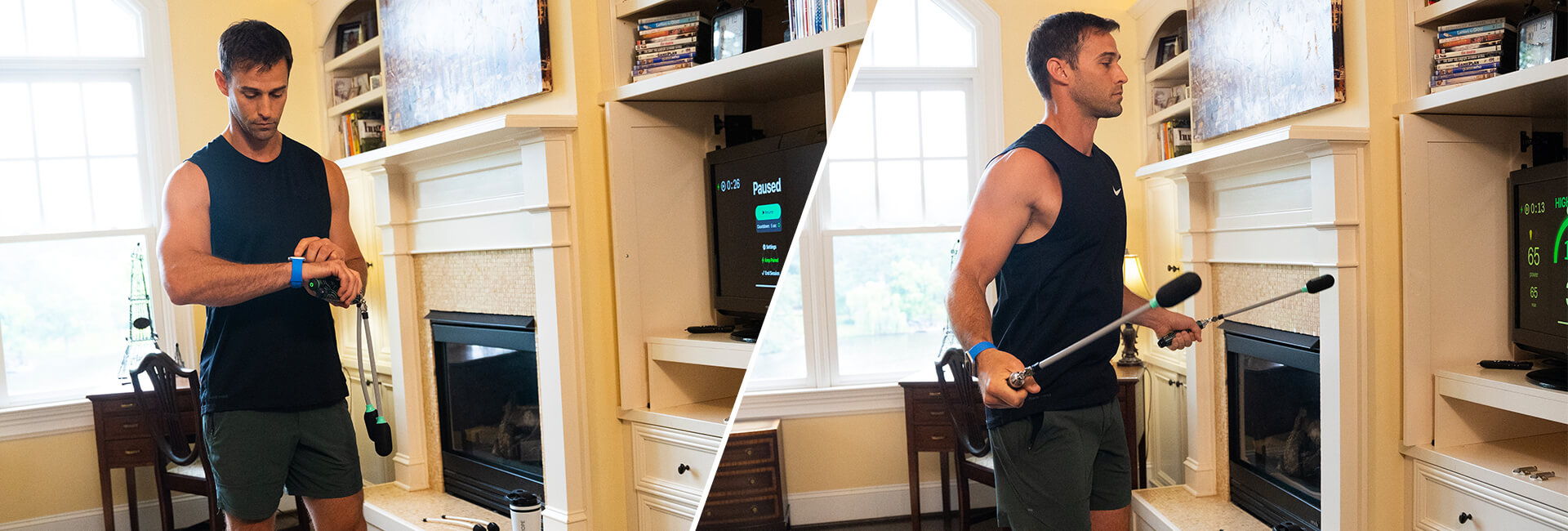 Man jumping rope with Crossrope Ropeless indoors.