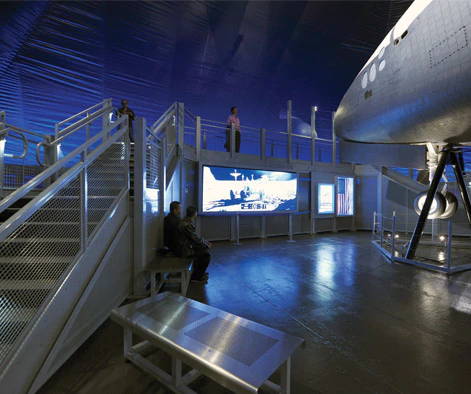 Mezzanine installed in museum, used as an observation platform for guests.