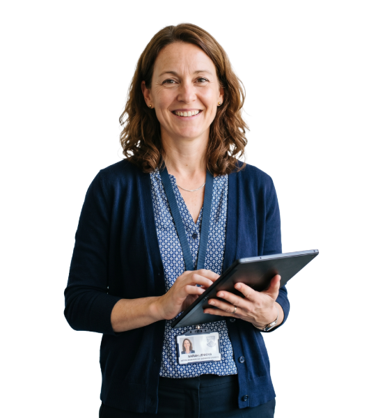 School administrator holding a tablet
