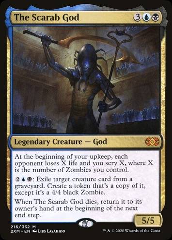 The Scarab God Magic card, a legendary creature with powerful abilities.