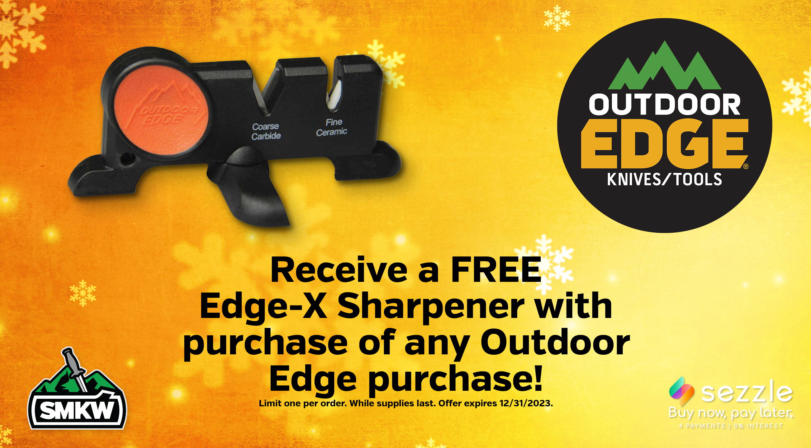 Free Edge-X Sharpener with any Outdoor Edge purchase.
