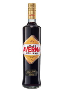 Bottle of Amaro Averna Siciliano liqueur with distinctive label.