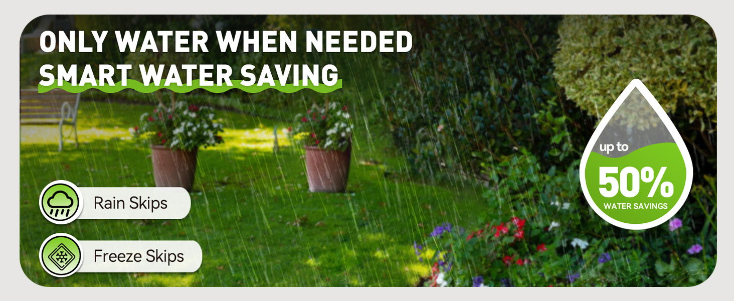Image promoting smart water-saving techniques for gardening and plant care.
