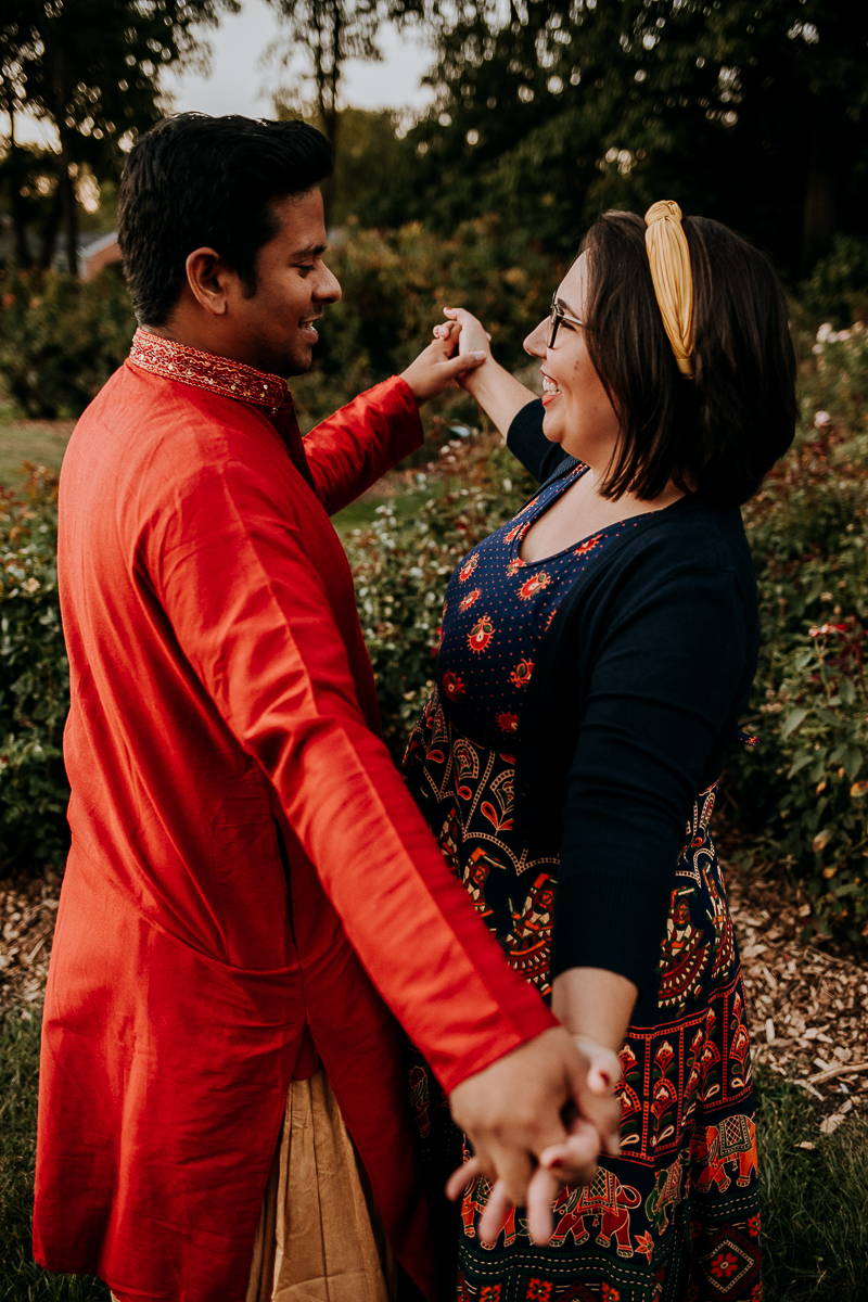 Henne Engagement Ring Couple Sahil & Natalie Smiling Outdoors