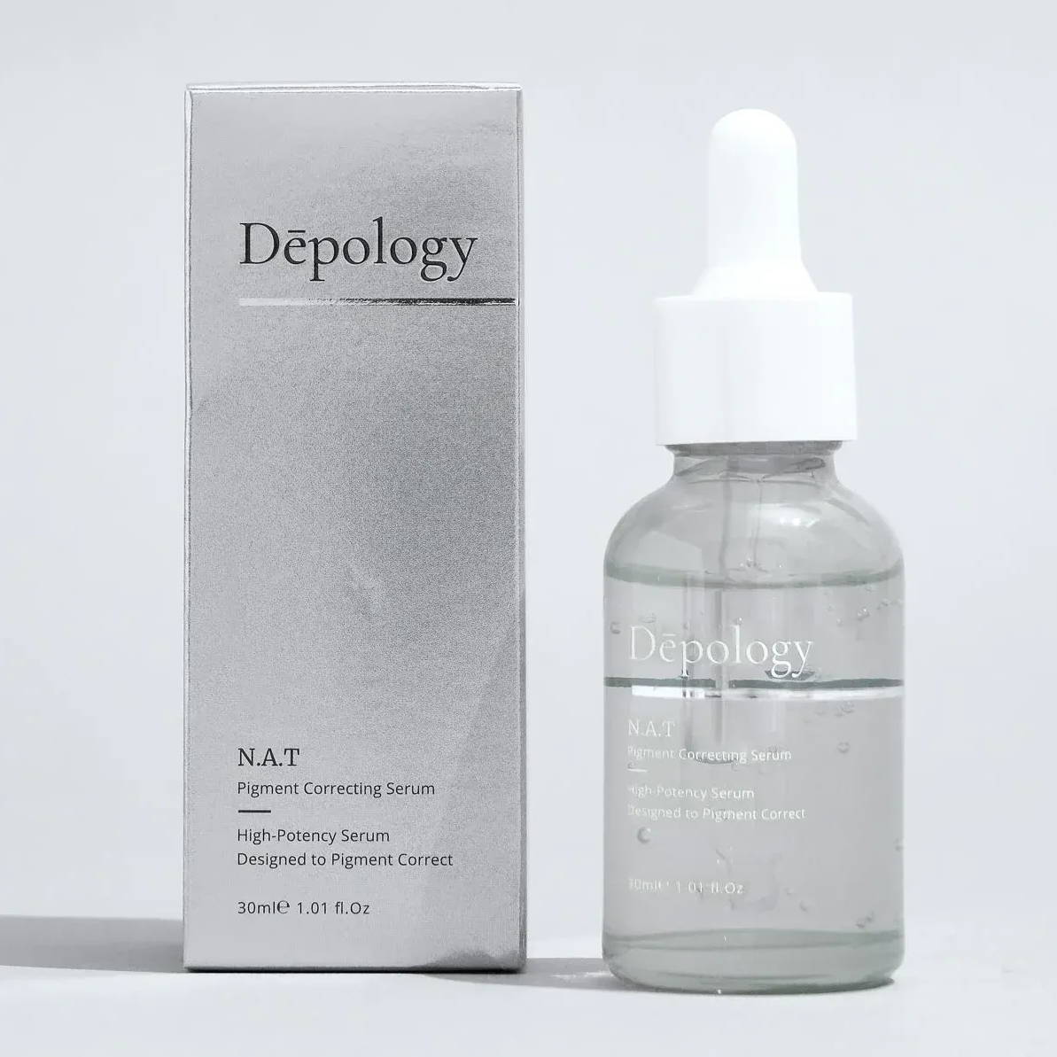 Depology Dark spot correcting serum transparent bottle