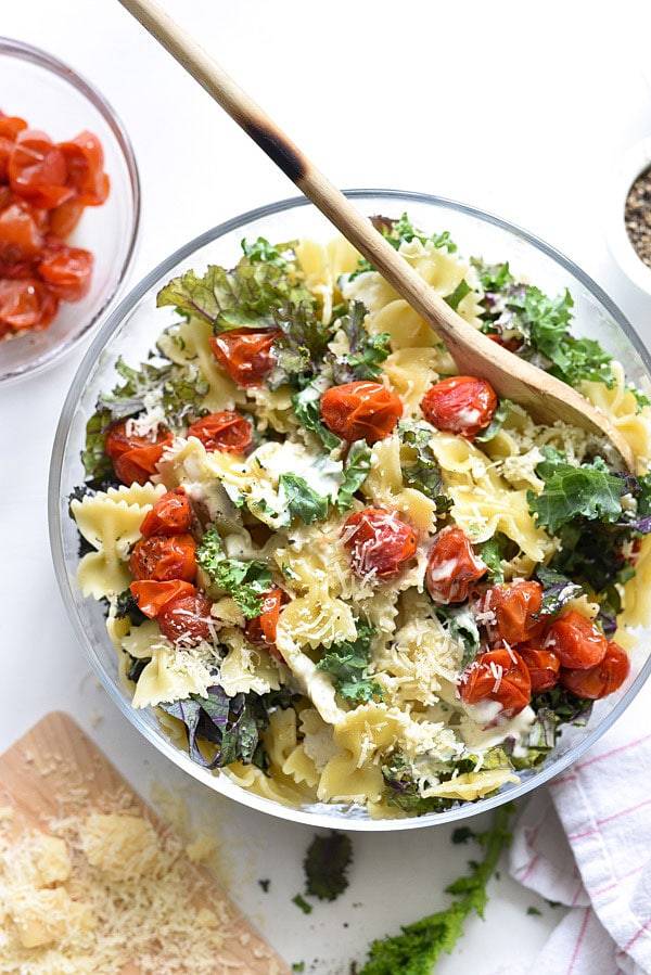 Caesar salad with farfalle pasta