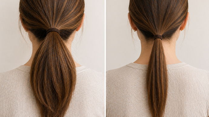Comparison of normal ponytail thickness versus thinning ponytail