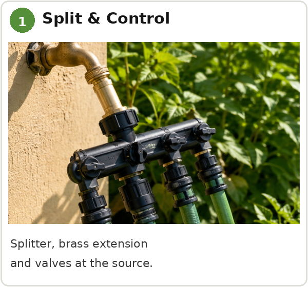 Image of a water splitter and control valves.
