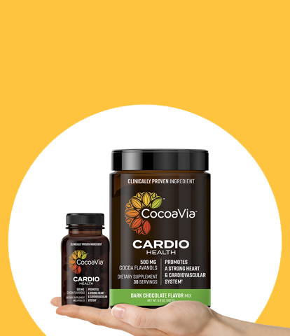 Image showcasing CocoaVia Cardio Powder and Cardio Capsules