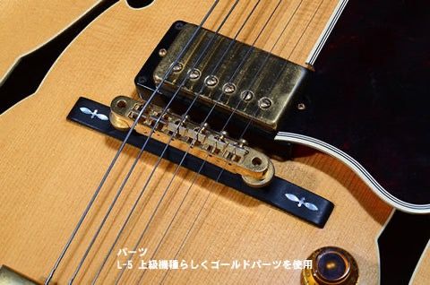 Close-up of a guitar bridge with detailed components and strings.